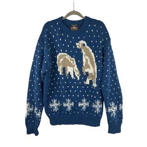 VINTAGE HAND KNIT GREATLAND APPAREL LARGE BLUE POLAR BEAR PULLOVER SWEATER